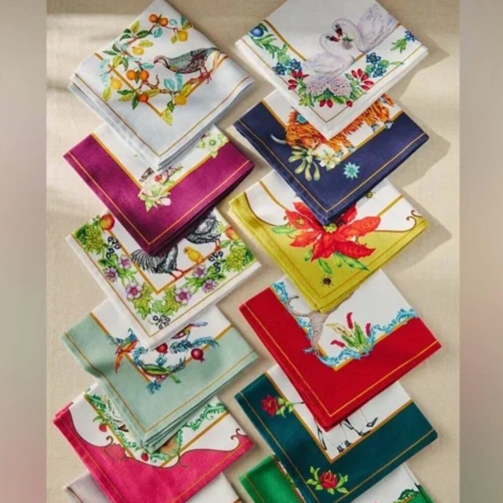 Anthropologie x Lou Rota Twelve Days of Christmas Napkins, Set of 12